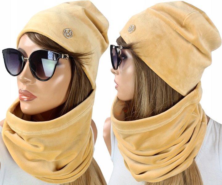 CIEPŁY KOMPLET CZAPKA + KOMIN damski szal - KOLORY