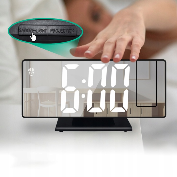 ZEGARY BUDZIK ELEKTORNICZNY CYFROWY Z PROJEKTOREM LED LUSTRO TERMOMETR