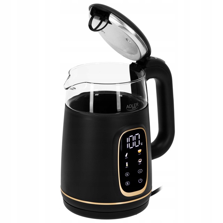 CZAJNIK ELEKTRYCZNY Z REGULACJĄ TEMPERATURY SZKLANY 1,7L Czarny Do