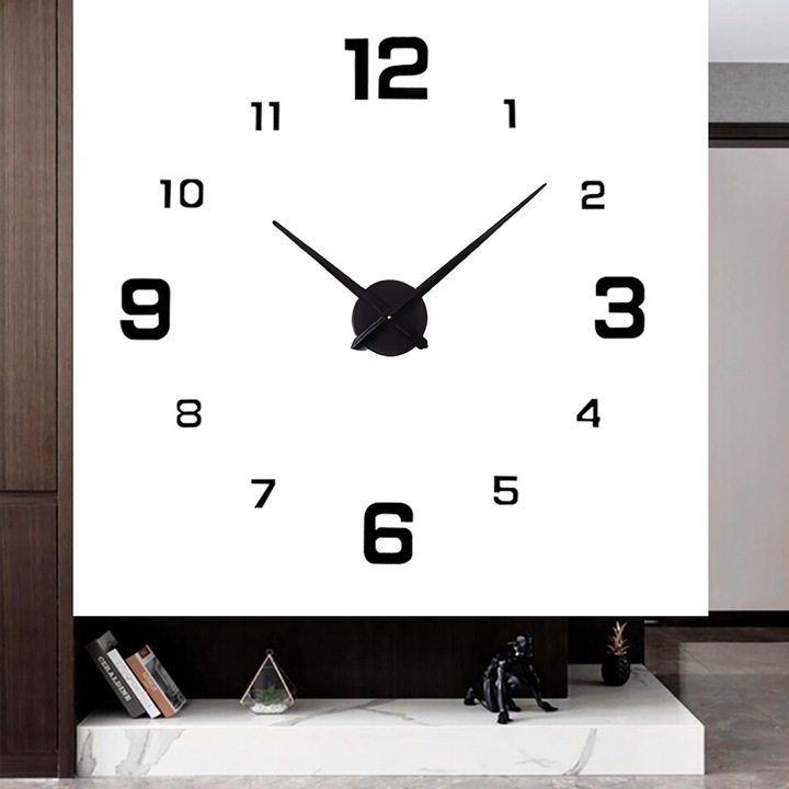 ZEGAR ŚCIENNY 3D NOWOCZESNY PRZYKLEJANY NA ŚCIANĘ CZARNY XXL 130 CM