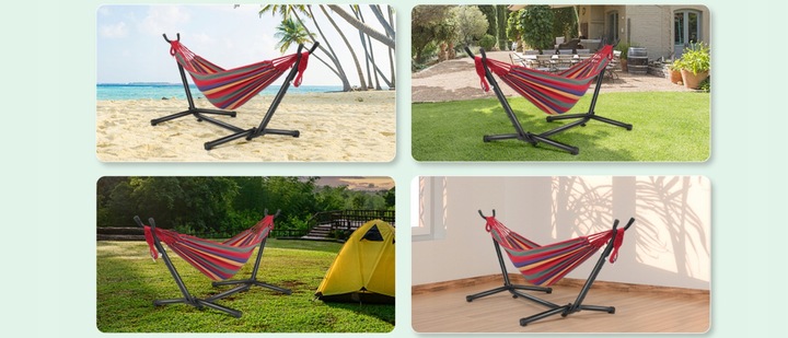 HAMAK OGRODOWY ze stelażem dwuosobowy brazylijski DUŻY RED GARDEN ZESTAW