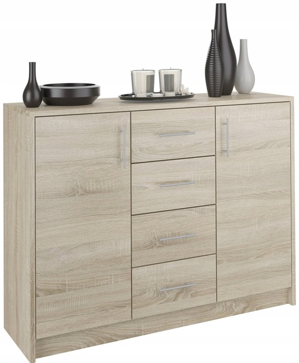 KOMODA 110CM SZAFKA 4 SZUFLADY 2 PÓŁKI SONOMA U1
