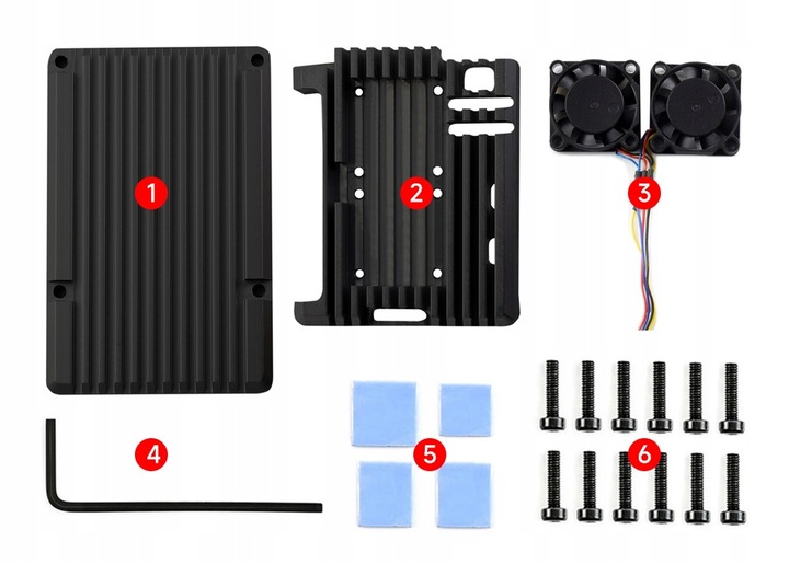 Aluminiowa obudowa do Raspberry Pi 5 z dwoma wentylatorami PWM i radiatorem