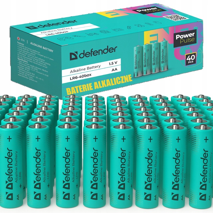 40x BATERIE BATERIA ALKALICZNE PALUSZKI DEFENDER POWERPULSE PRO AA LR6
