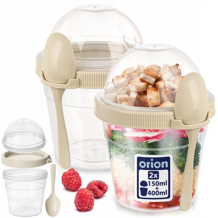 2x Pojemnik LUNCHBOX pudełko na jogurt musli owoce sałatkę + sztućce