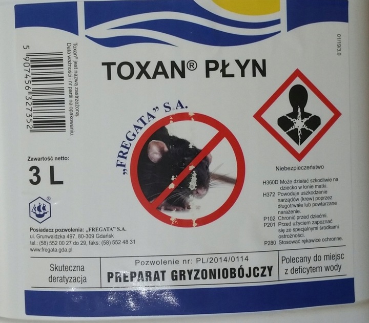 Toxan płyn 3L trutka myszy szczury gryzonie