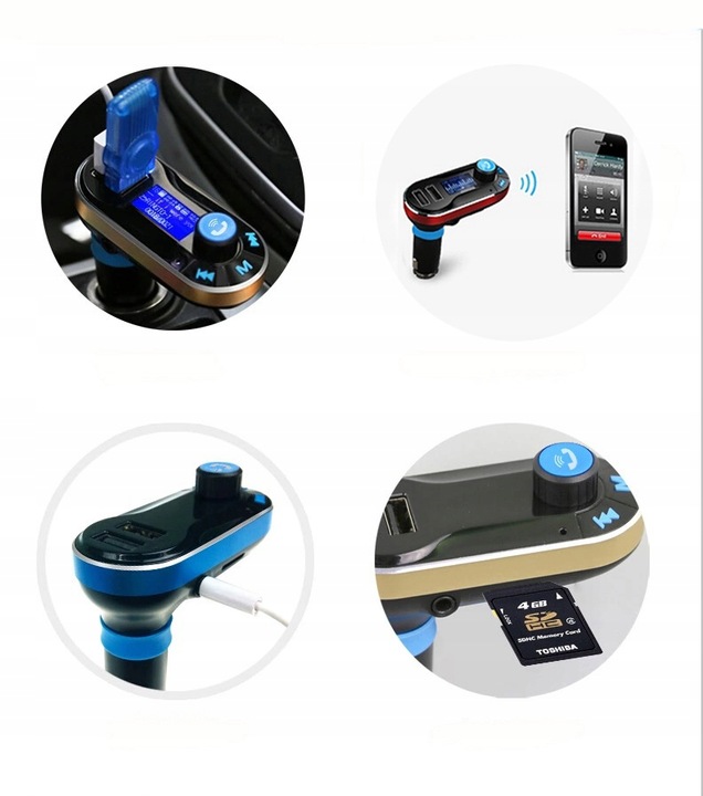 TRANSMITER SAMOCHODOWY FM USB Bluetooth SD AUX
