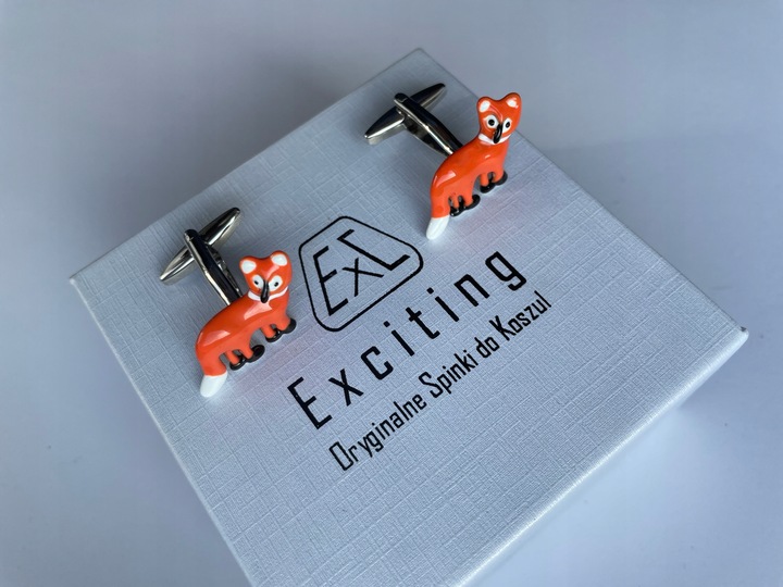 Spinki do mankietów EXC Rudy Lis Lisek Chytrusek z Kitą + Białe Etui Gratis