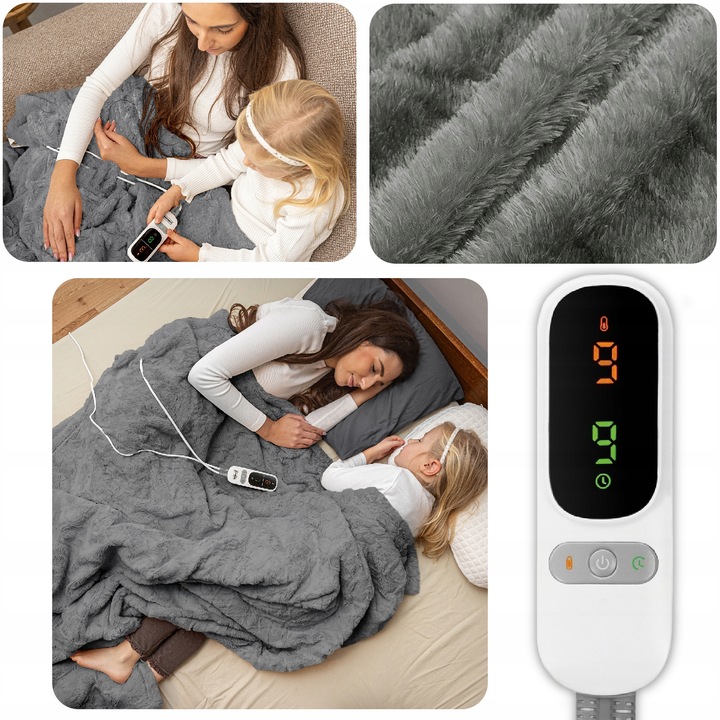 DUŻY GRUBY koc elektryczny POLAROWY mata grzewcza PILOT LCD 160 WAT +Timer