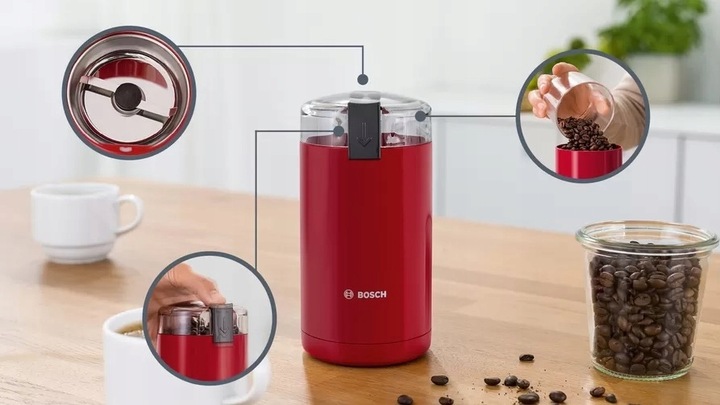 BOSCH MŁYNEK ELEKTRYCZNY DO KAWY TSM6A014R CZERWONY