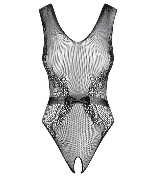 Body Damskie Koronkowe z Siateczki Obsessive z Dziurką B115 S/L Czarne