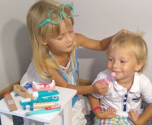 DUŻY DREWNIANY ZESTAW LEKARSKI DOKTOR LEKARZ