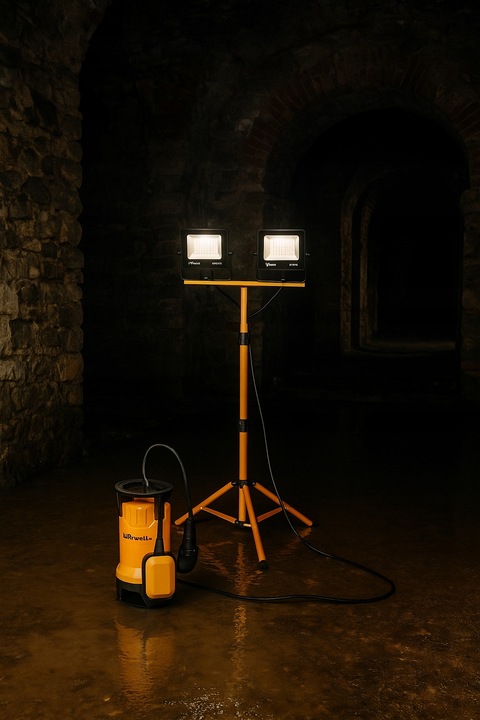 Halogen LED Statyw Budowlany Naświetlacz 2X 60W Zestaw Stojak RIWALL