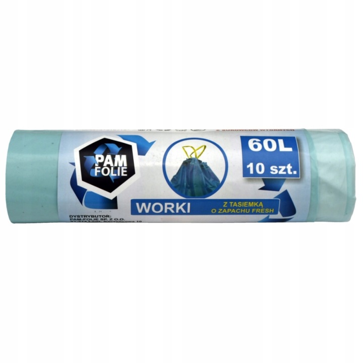 WORKI NA ŚMIECI Zapachowe z Taśmą 60L 10 szt Worki Fresh Pam Folie x5