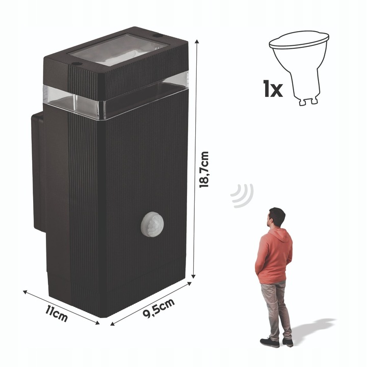 Lampa Elewacyjna Zewnętrzna LED Z Czujnikiem Ruchu i Zmierzchu 1x GU10 PIR