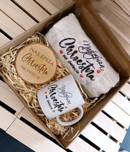 PREZENT dla od matki chrzestnej chrzest ręcznik