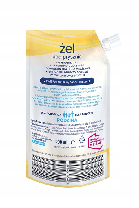 BAMBINO Żel pod prysznic Mirabelka zapas 3x 900ml