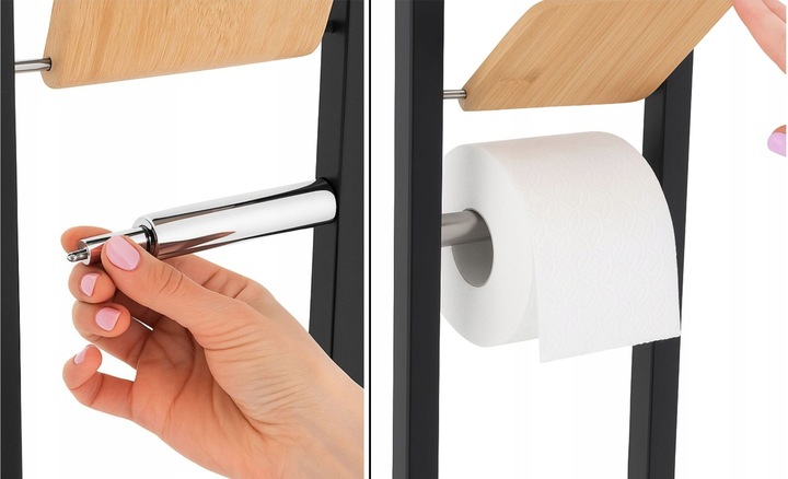 Stojak na papier toaletowy z uchwytem i szczotką do wc czarny bambus