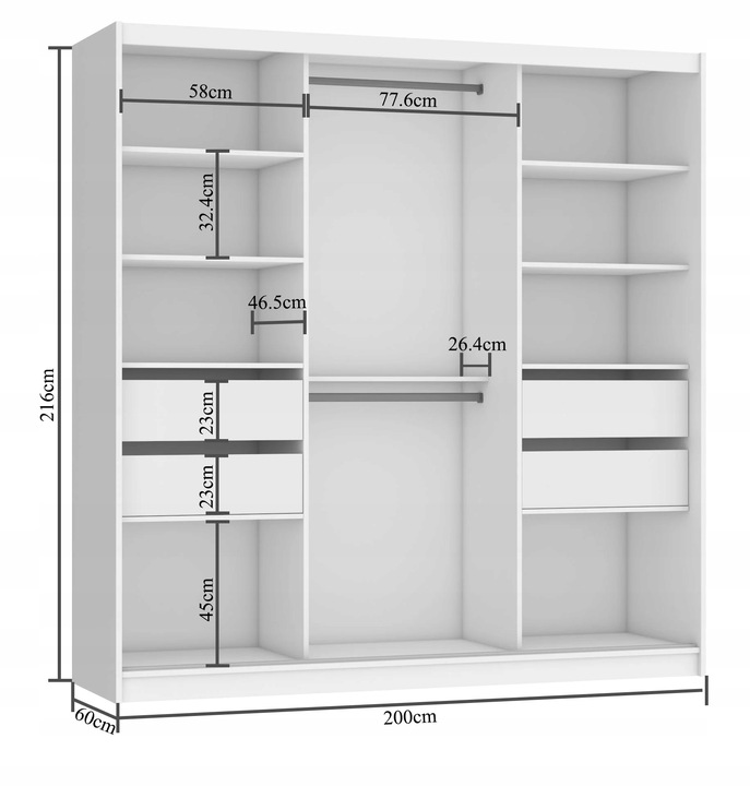 Szafa przesuwna PREMIUM z lustrem SZUFLADY 200 cm