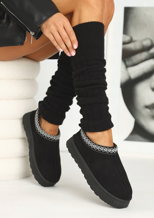 Getry Damskie na Nogi Wełna Ocieplacze na Łydki Ciepłe Cerber CZARNE