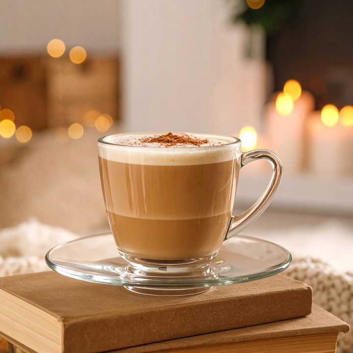 Filiżanki szklane DUŻE Luna 320ml + Spodek komplet 6szt na kawę latte