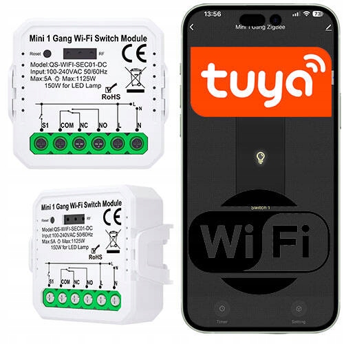 Sterownik Przekaźnik WiFi TUYA BEZNAPIĘCIOWY Smart