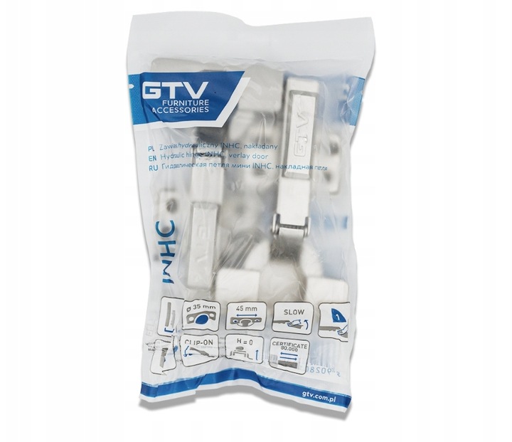 ZAWIAS MEBLOWY GTV INHC PROSTY NAKŁADANY CICHY DOMYK 10 SZTUK DOCIĄG
