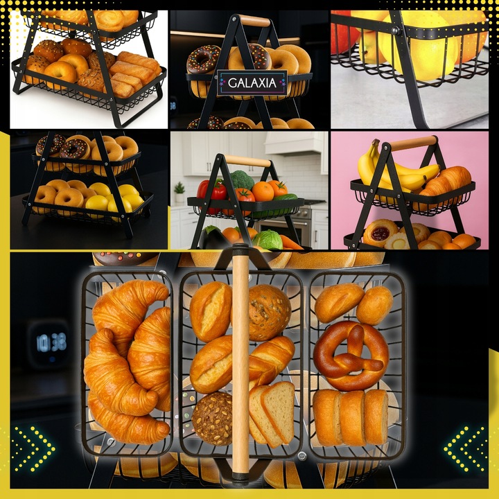 KOSZ NA OWOCE Koszyk na Warzywa Stojak Piętrowy Czarny 3 Poziomy