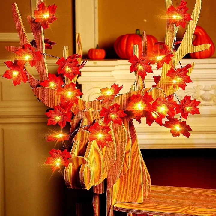 GIRLANDA ŚWIETLNA LAMPKI LED LIŚCIE KLONU DEKORACJE JESIENNE HALLOWEEN