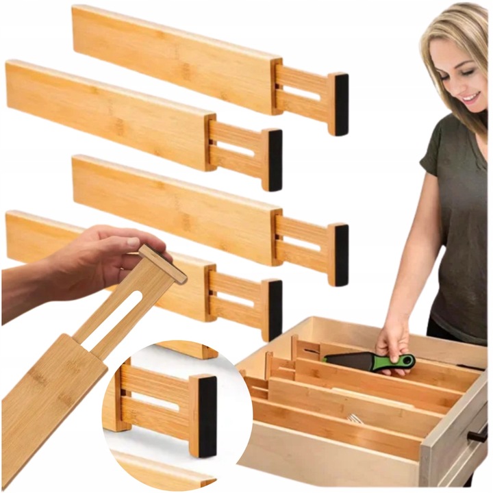 Przegrody do szuflad rozsuwane bambusowe organizer separator