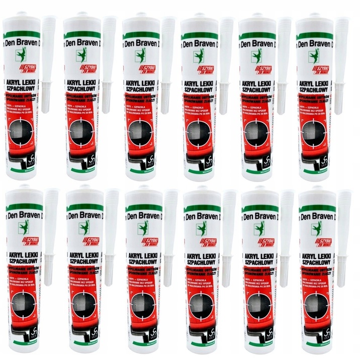 12x Den Braven Fast Akryl szpachlowy LEKKI 280ml BIAŁY
