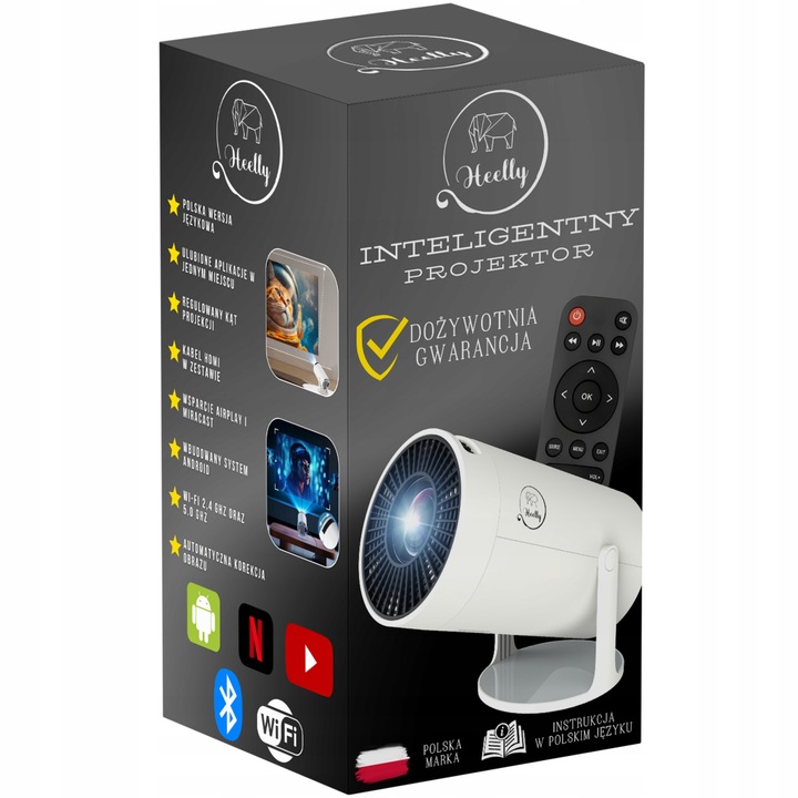 PROJEKTOR ANDROID 4K MINI PRZENOŚNY RZUTNIK WIFI SMART TV OBROTOWY LED FHD
