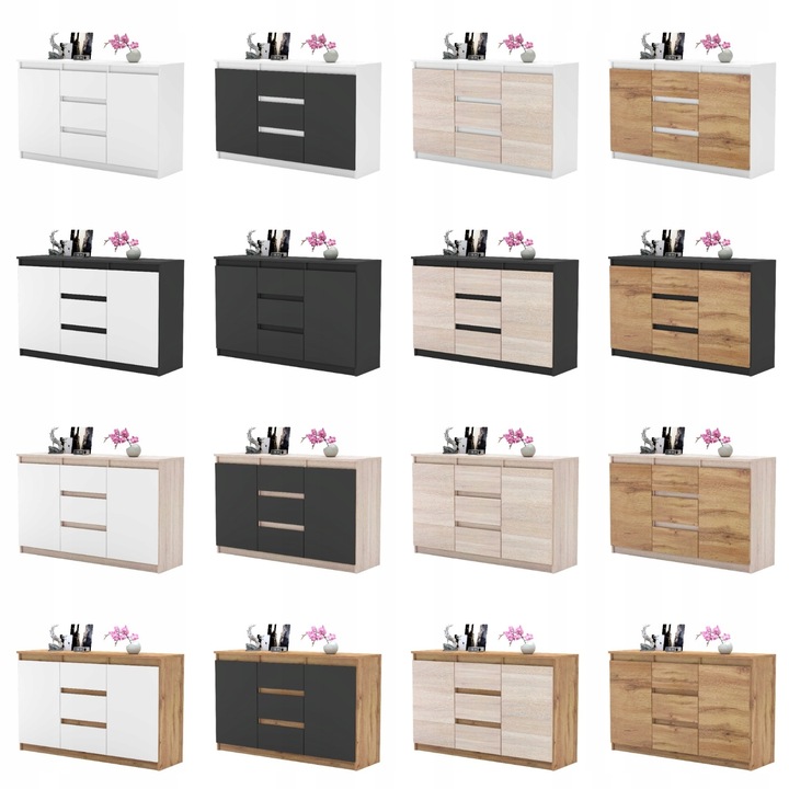 Komoda ANTRACYT WOTAN z szufladami Duza Szafka AGA 120cm do Sypialni