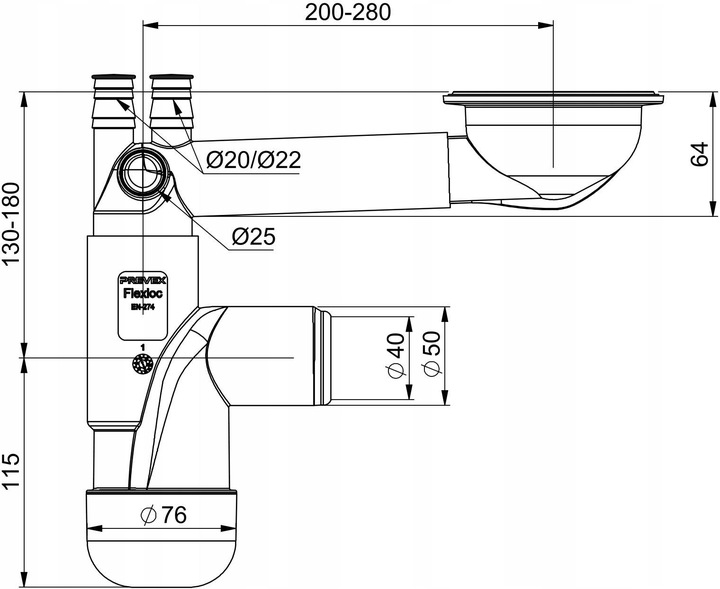 Syfon Zlewu Jednokomorowego Zlewozmywakowy Oszczędzający Miejsce Zmywarki