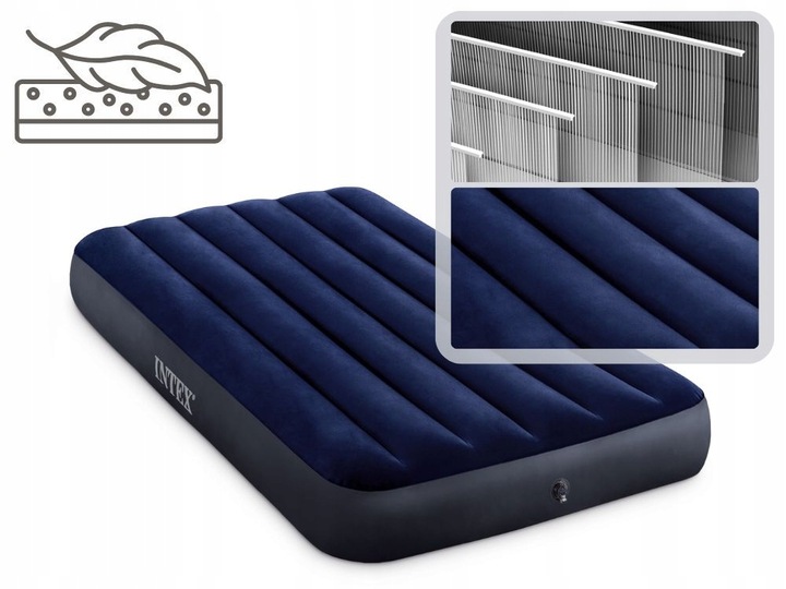 Materac Dmuchany Welurowy Jednoosobowy Łóżko 191x99x25 Intex 64757