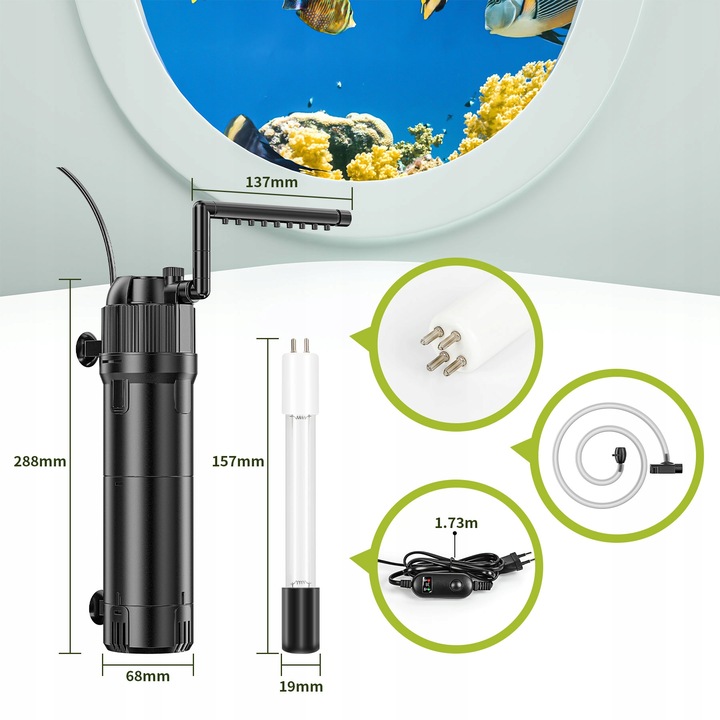 5W1 FILTR WEWNĘTRZNY Z LAMPĄ UV BIOLOGICZNY DO AKWARIUM DO 100-300L 800L/H