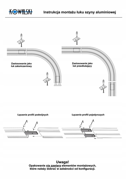 Kowalski Łuk 90°do szyny aluminiowej białej