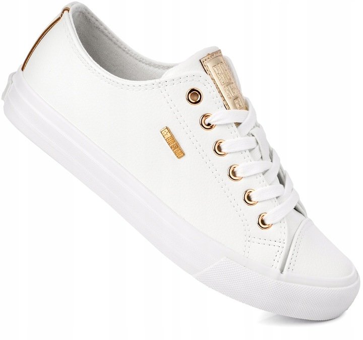 BIG STAR DAMSKIE BIAŁE TRAMPKI ZE ZŁOTYM TEKSTYLNE KLASYCZNE EKOSKÓRA r. 39