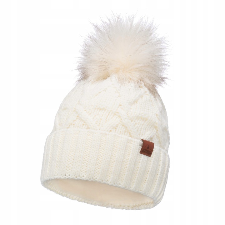 Czapka zimowa damska z pomponem + komin Ecru