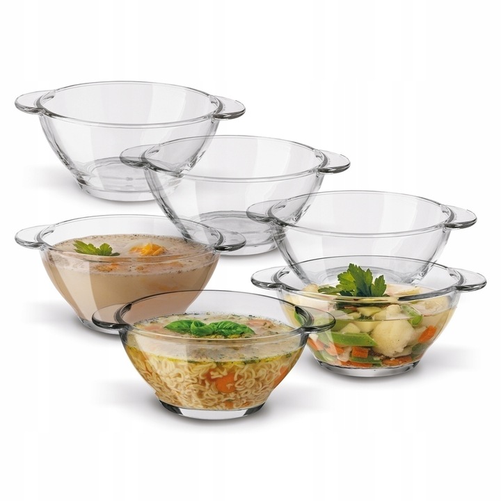 Zestaw MISECZEK Szklane BULIONÓWKI do ZUPY Z Uchwytami Tadar 6 x 400 ml