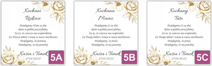 Podziękowania dla Rodziców Dziadków Chrzestnych na ślub wesele