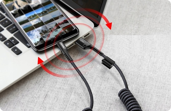BASEUS MOCNY KABEL SPIRALNY SPRĘŻYNKA USB USB-C TYP-C PRZEWÓD OPLOT 2A 1M