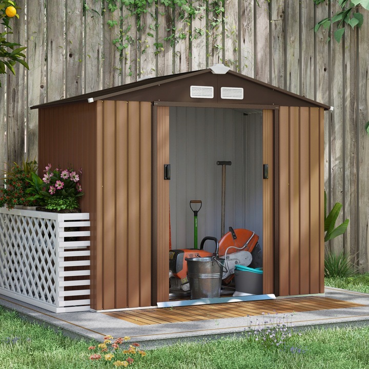 Domek narzędziowy z ramą podłogową, stalowy