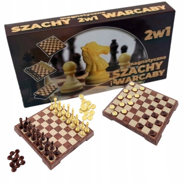 Szachy Warcaby MAGNETYCZNE Drewniane KLASYCZNE Duże 2 w 1 SKŁADANE