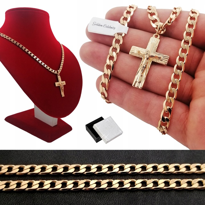 ZŁOTY ŁAŃCUSZEK MĘSKI PANCERKA+KRZYŻYK 18K 55CM PREZENT DLA NIEGO + GRATISY