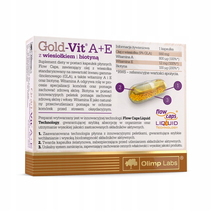 OLIMP GOLD-VIT A+E 3X30kaps WITAMINA A I E OLEJ Z WIESIOŁKA BIOTYNA WŁOSY