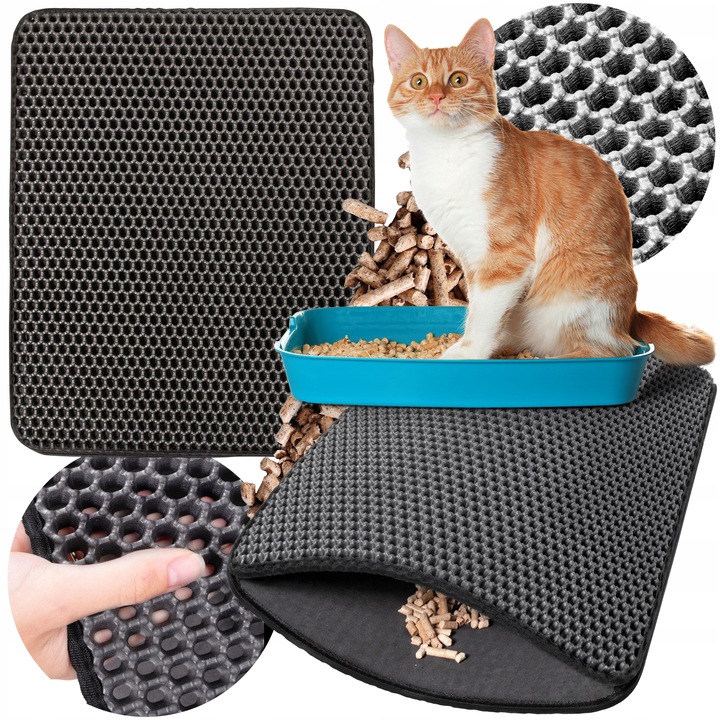 Mata pod KUWETĘ dla kota Dwuwarstwowa PODKŁADKA wycieraczka czarna XXL