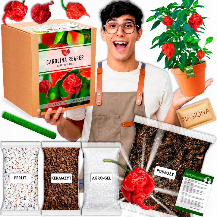 Papryka Carolina Reaper HP22B Red nasiona Zestaw do uprawy XXL Bardzo Ostra