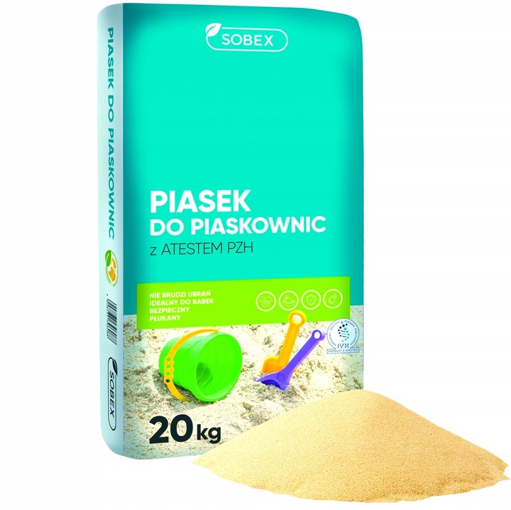 PIASEK DO PIASKOWNICY Z ATESTEM PZH JASNY CZYSTY BEZPIECZNY SOBEX 20kg