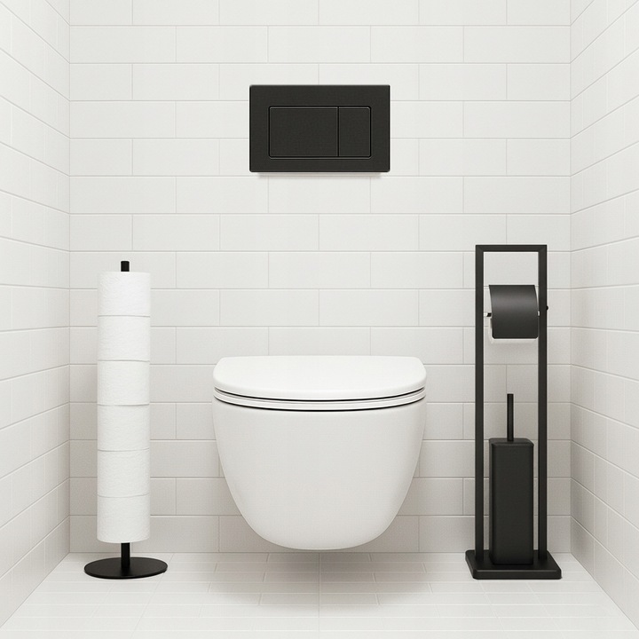 Stojak na papier toaletowy z uchwytem i szczotką do wc czarny loft YOKA